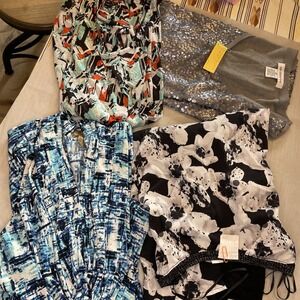 4 XL Women's Tops Sequins Patterned Lightweight Blue Orange Gray